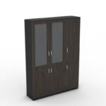 Full Height Glass And Wooden Door Cabinet with Open Shelf Design