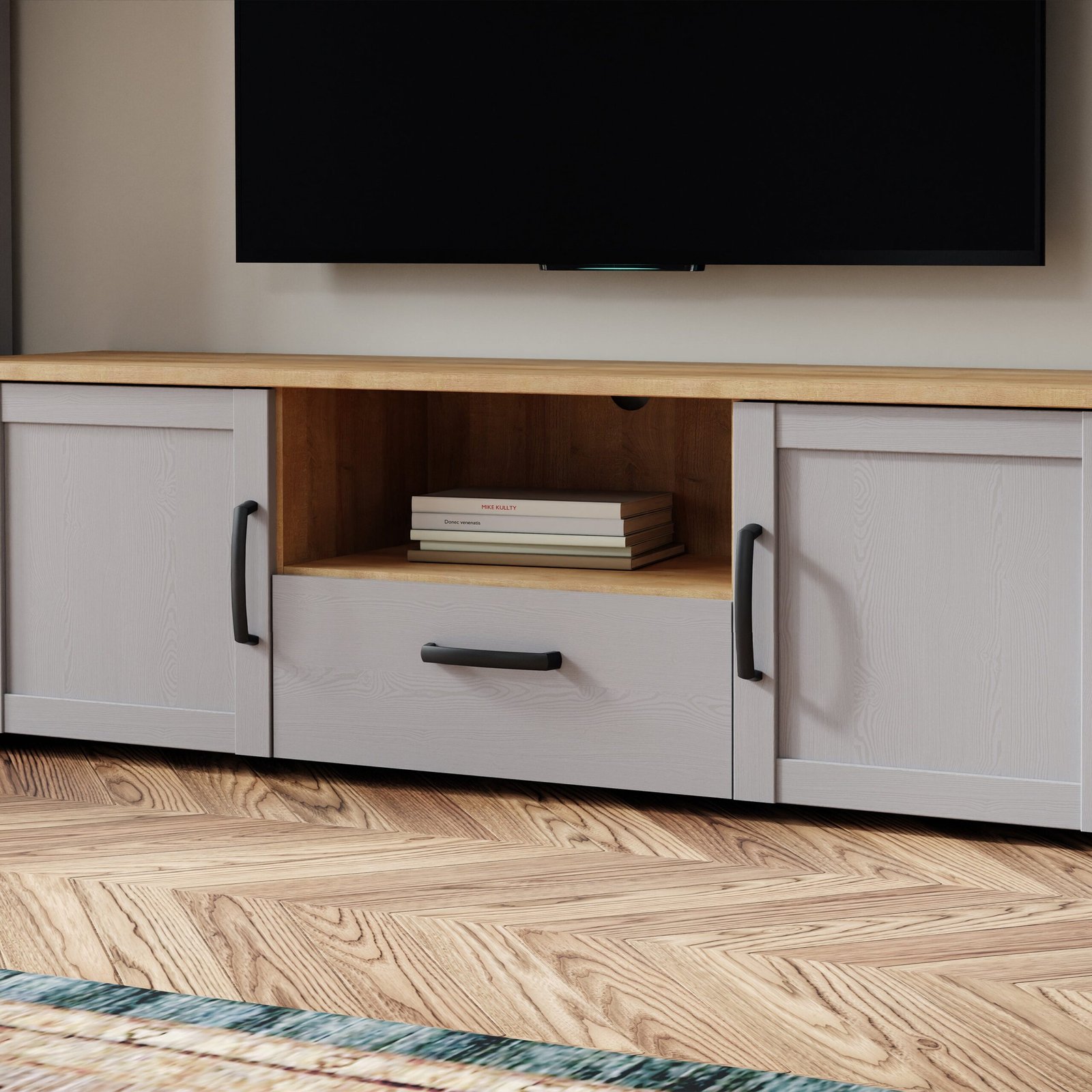801BHLT131-M478_8-scaled-2.jpg Bohol 2 Door 1 Drawer TV Unit in Riviera Oak/Grey Oak - Image 1