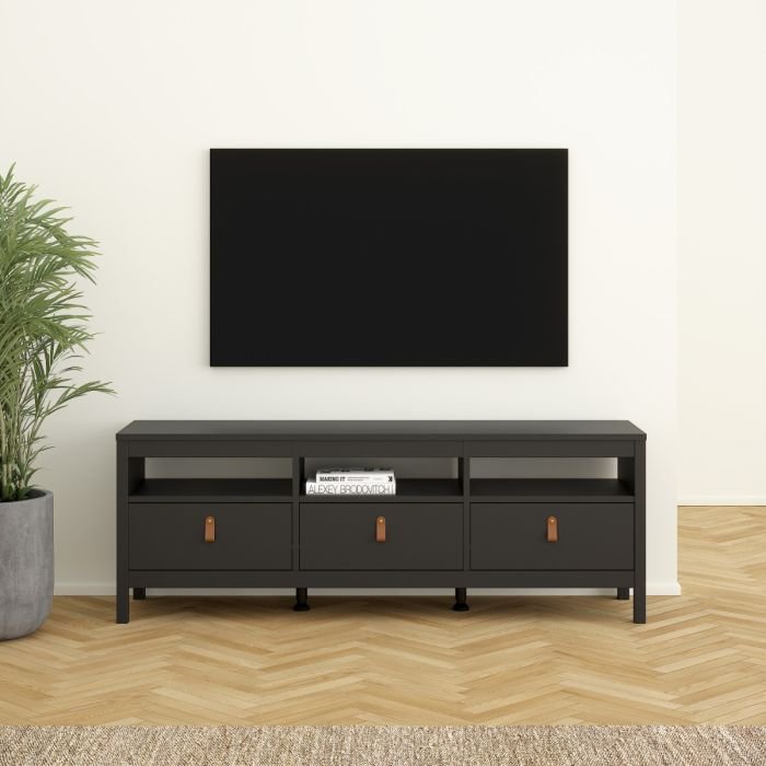 Furniture-One-Shop-Barcelona-TV-Unit-3-Drawers-in-Matt-Black5-1.jpg Barcelona TV Unit 3 Drawers in Matt Black - Image 1