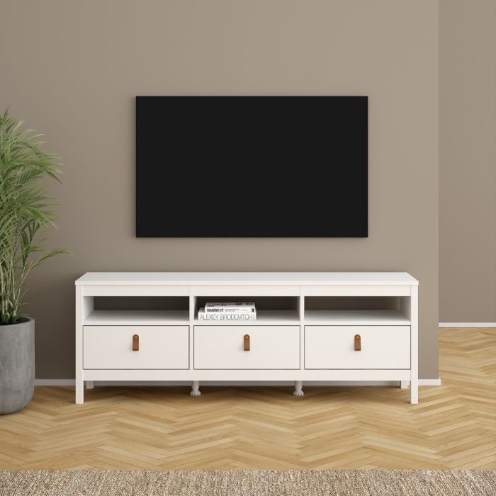 Furniture-One-Shop-Barcelona-Tv-Unit-3-Drawers-in-White5-1.jpg Barcelona Tv Unit 3 Drawers in White - Image 1