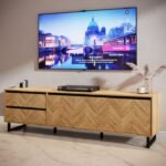 Nikomedes TV Unit in Spica Oak/Matt Black/Bartex Oak