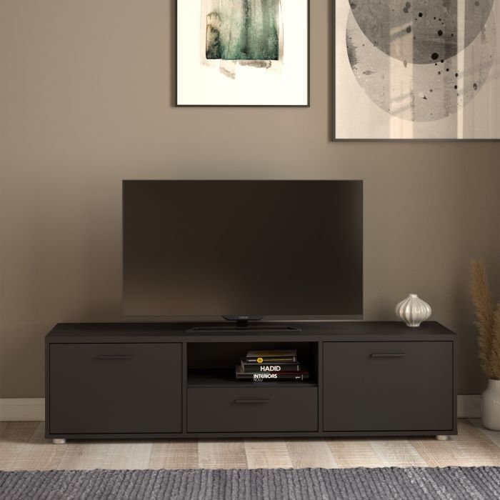 media-tv-unit-with-2-doors-1-drawer-147-cm-black-uk-furniture-one-shop-bristol5_fc19280c-4c02-4eb8-baf0-1a8f750d97b9-1.jpg Media TV-unit with 2 doors 1 drawer 147 cm Black - UK - Image 1